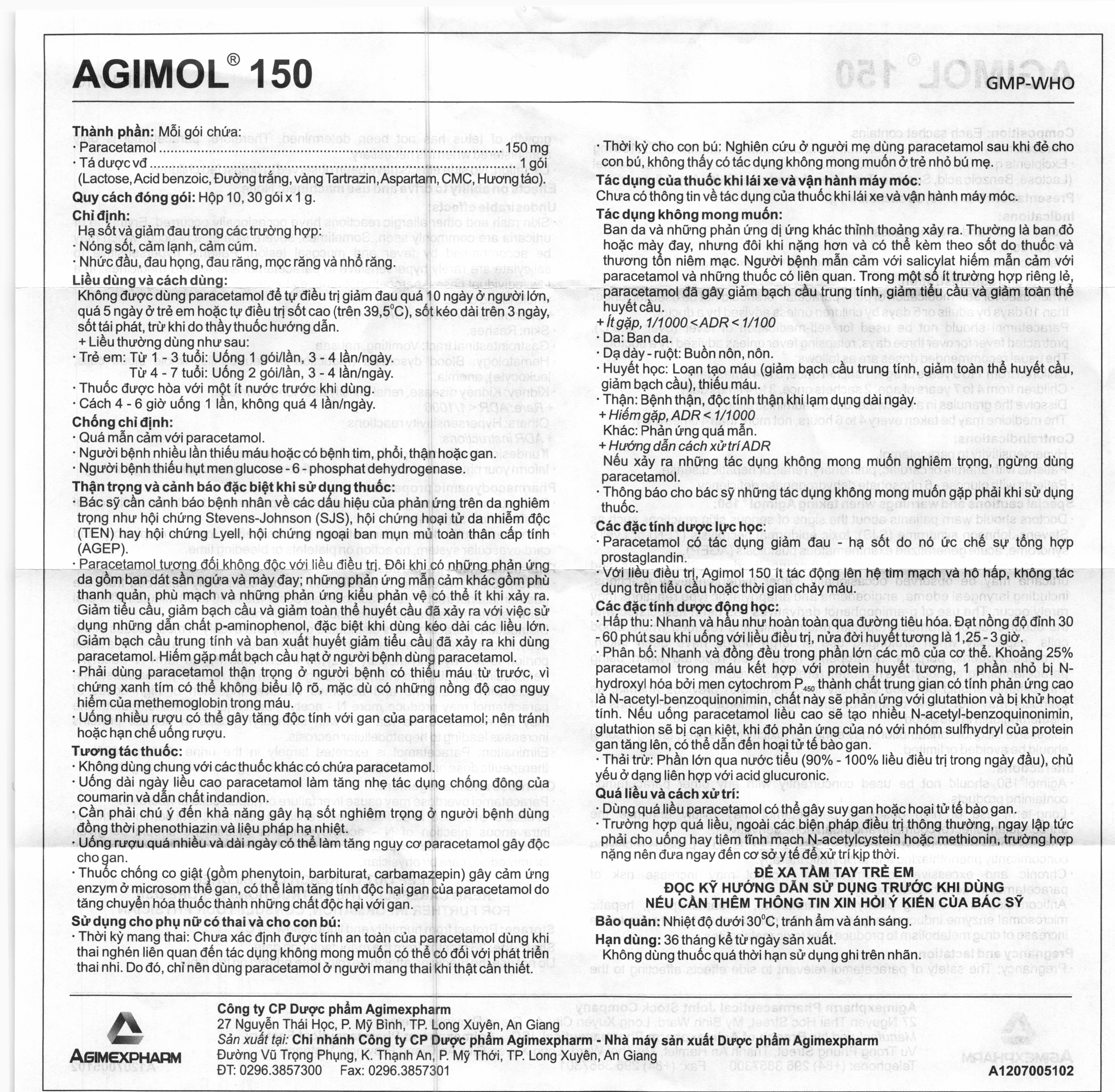 Thuốc cốm Agimol 150 giảm đau, hạ sốt (30 gói x 1g) - 5
