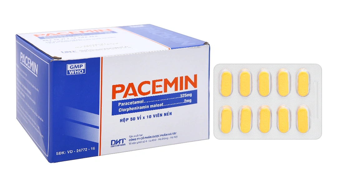 Pacemin trị triệu chứng đau đầu, sổ mũi, hạ sốt (50 vỉ x 10 viên) - 