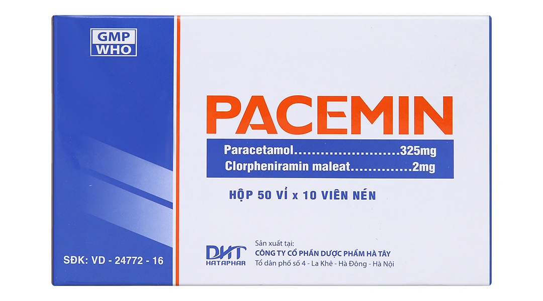 Pacemin trị triệu chứng đau đầu, sổ mũi, hạ sốt (50 vỉ x 10 viên) - 1