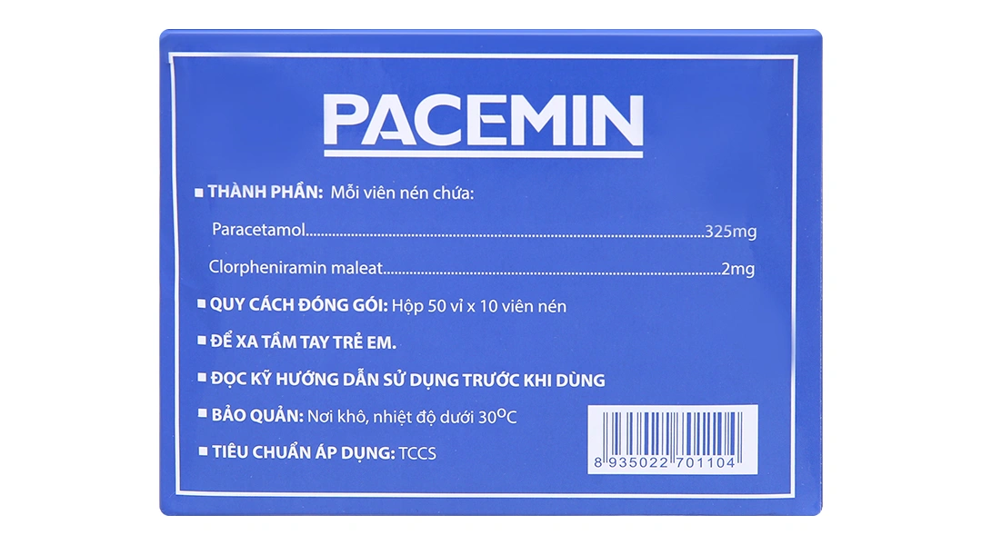 Pacemin trị triệu chứng đau đầu, sổ mũi, hạ sốt (50 vỉ x 10 viên) - 2