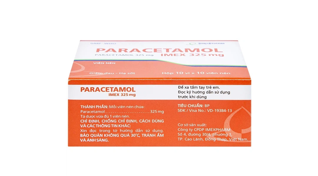 Paracetamol Imex 325mg giảm nhức đầu, nhức răng, đau nhức bắp thịt (10 vỉ x 10 viên) - 3