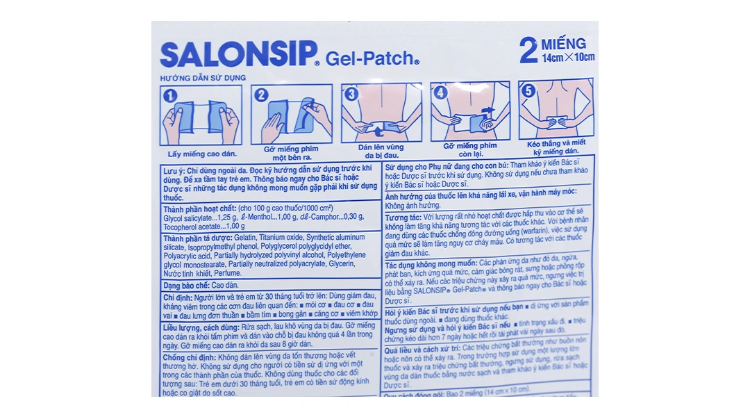 Cao dán Salonsip Gel-Patch giảm đau, kháng viêm cơ khớp (10 bao x 2 miếng) - 5