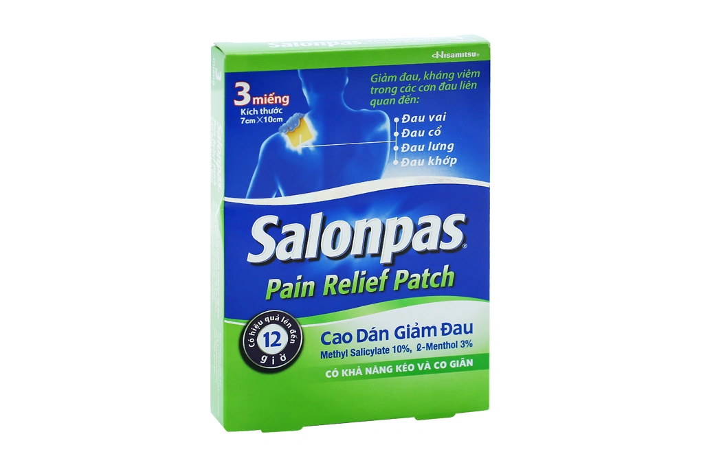 Cao dán Salonpas Pain Relief Patch giảm đau, kháng viêm hộp 3 miếng - 