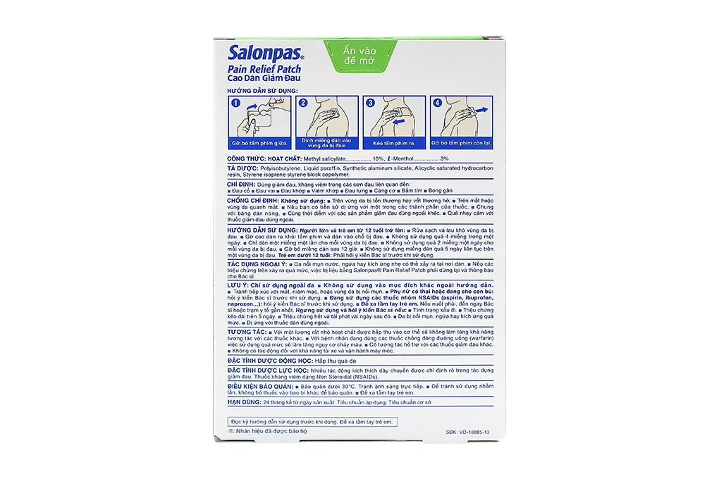 Cao dán Salonpas Pain Relief Patch giảm đau, kháng viêm hộp 3 miếng - 1