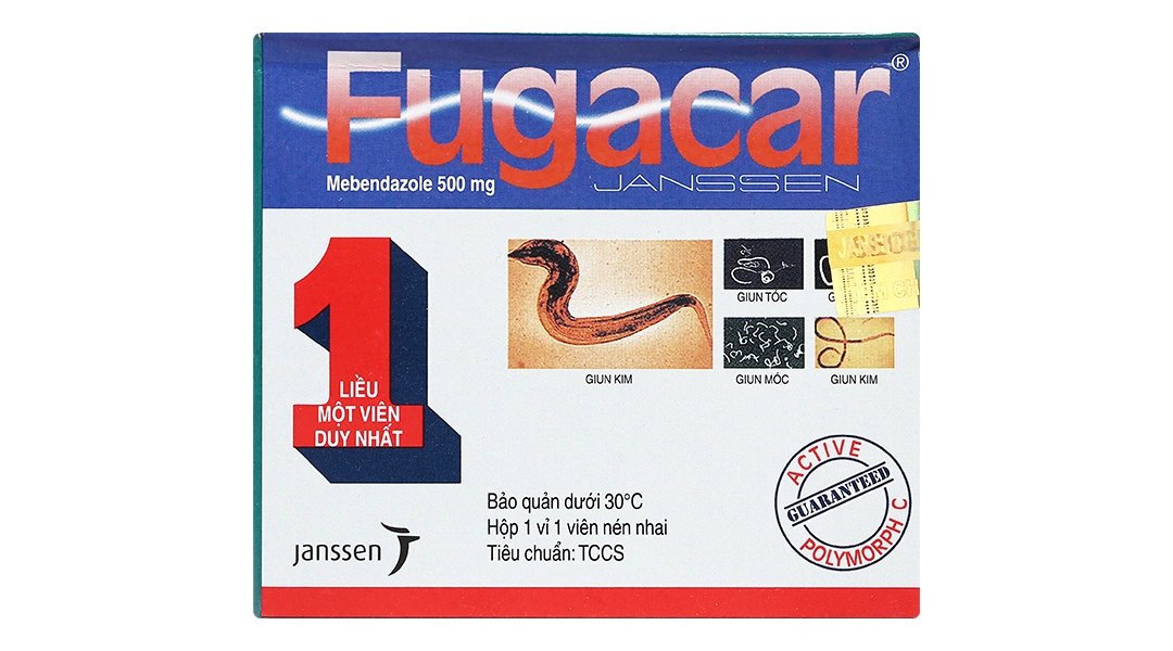 Viên nhai Fugacar vị trái cây 500mg trị giun đường tiêu hóa (1 vỉ x 1 viên) - 1