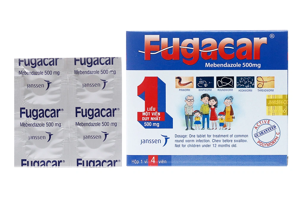 Fugacar 500mg trị giun sán (1 vỉ x 4 viên) - 
