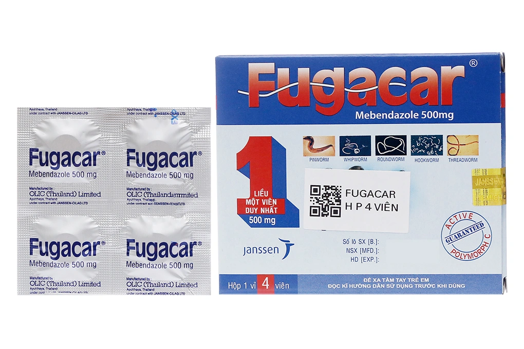 Fugacar 500mg trị giun sán (1 vỉ x 4 viên) - 1