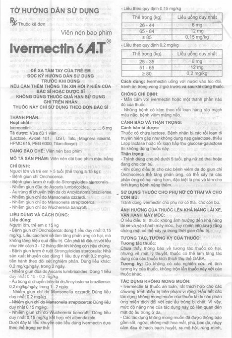Ivermectin 6 A.T trị giun, ấu trùng (1 vỉ x 4 viên) - 2