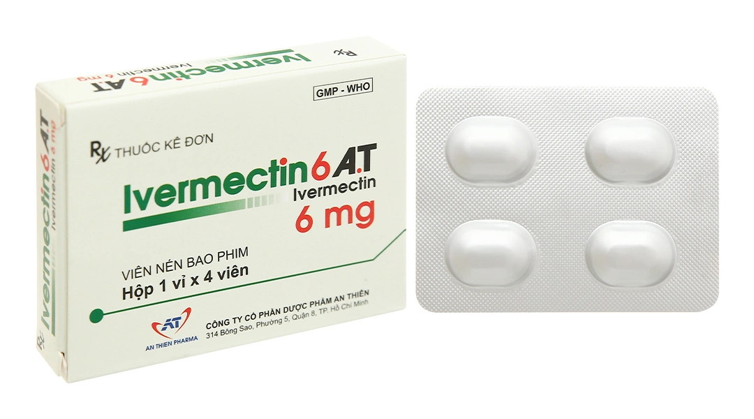Ivermectin 6 A.T trị giun, ấu trùng (1 vỉ x 4 viên) - 