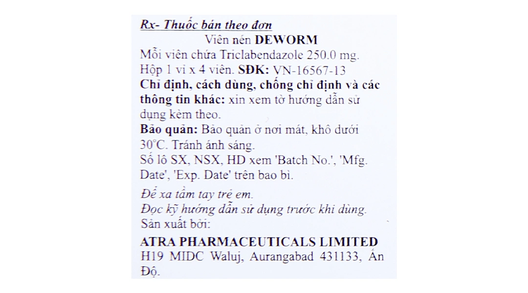 Deworm 250mg trị sán lá gan, lá phổi (1 vỉ x 4 viên) - 6