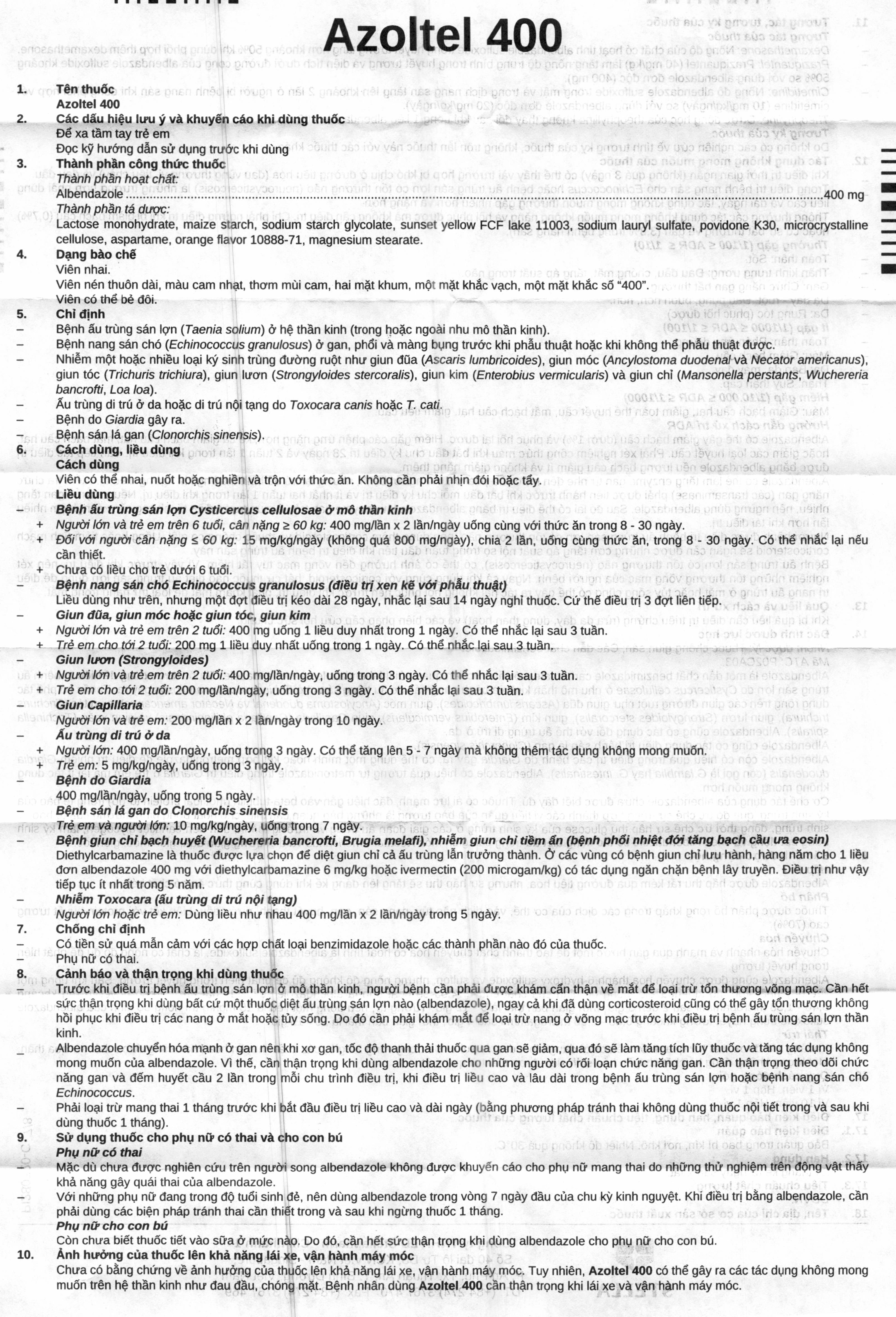 Viên nhai Azoltel 400 trị ấu trùng sán lợn, nang sán chó (1 vỉ x 1 viên) - 5