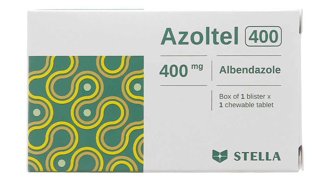 Viên nhai Azoltel 400 trị ấu trùng sán lợn, nang sán chó (1 vỉ x 1 viên) - 1