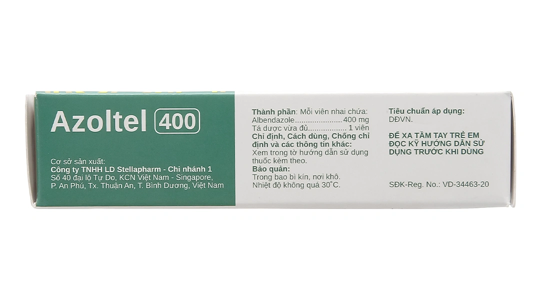 Viên nhai Azoltel 400 trị ấu trùng sán lợn, nang sán chó (1 vỉ x 1 viên) - 2