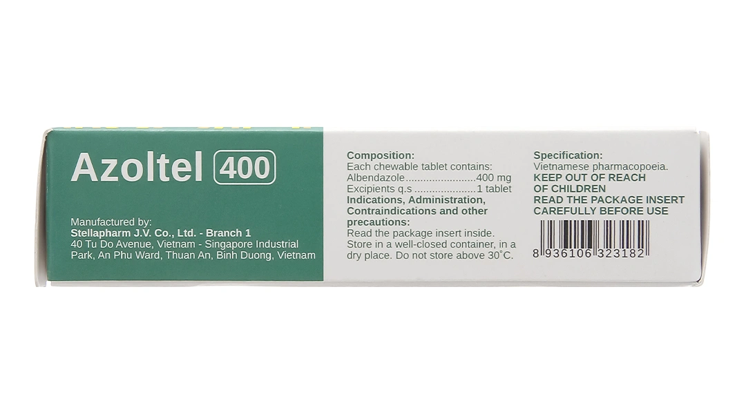 Viên nhai Azoltel 400 trị ấu trùng sán lợn, nang sán chó (1 vỉ x 1 viên) - 3