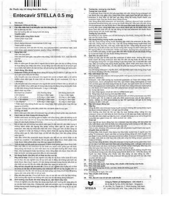 Entecavir Stella 0.5mg kháng virus, trị viêm gan B (3 vỉ x 10 viên) - 4
