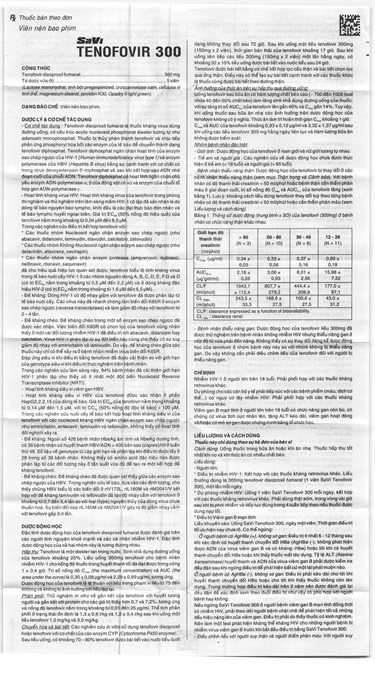 Savi Tenofovir 300 phối hợp trị HIV, viêm gan B mạn tính (3 vỉ x 10 viên) - 2