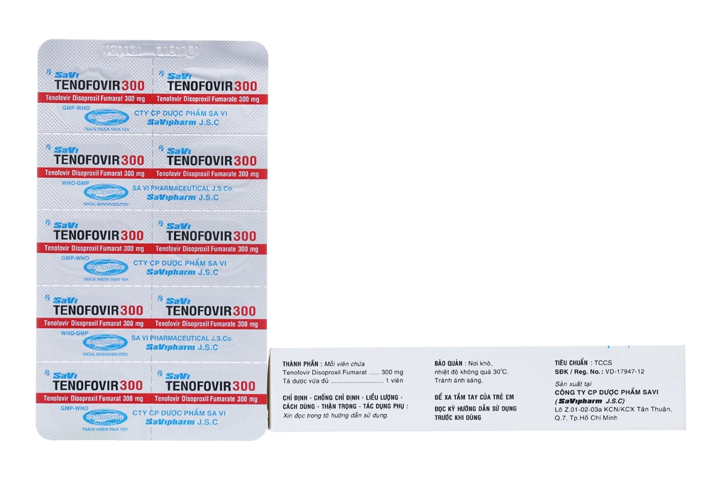 Savi Tenofovir 300 phối hợp trị HIV, viêm gan B mạn tính (3 vỉ x 10 viên) - 1