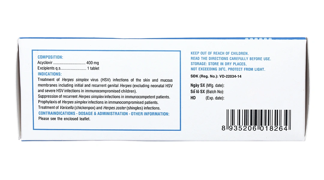 Medskin Clovir 400 phòng và trị nhiễm Herpes simplex (6 vỉ x 10 viên) - 3