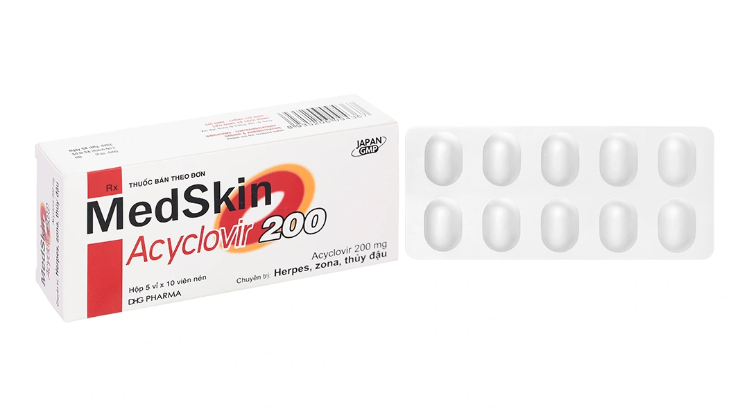 MedSkin Acyclovir 200 trị nhiễm virus Herpes simplex (5 vỉ x 10 viên) - 