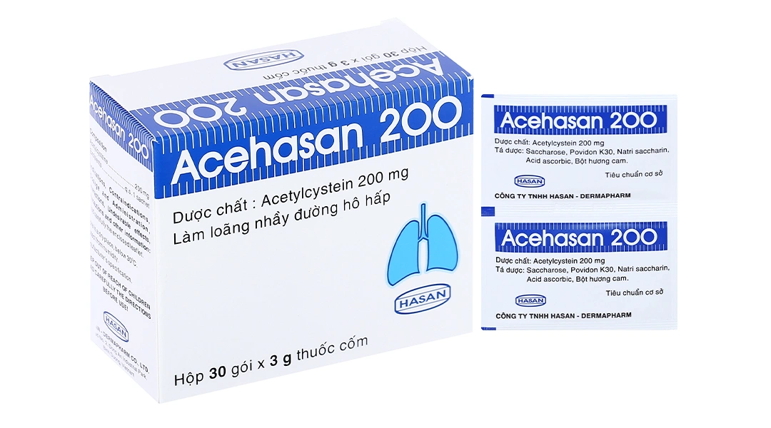 Thuốc cốm Acehasan 200 tan đàm trong bệnh lý hô hấp (30 gói x 3g) - 