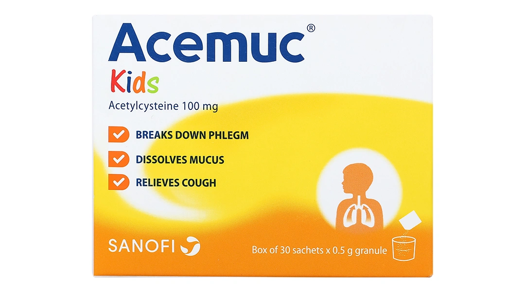 Thuốc cốm Acemuc Kids 100mg tiêu nhầy trong bệnh hô hấp (30 gói x 0.5g) - 9