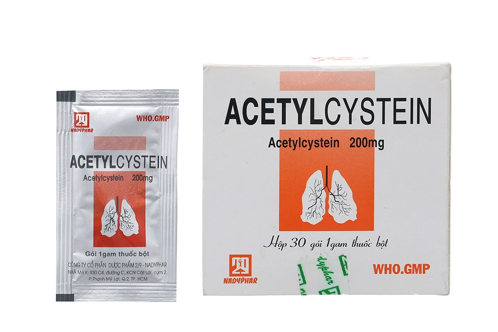 Thuốc bột Acetylcystein Nadyphar 200mg tan đàm trong bệnh lý hô hấp (30 gói x 1g) - 