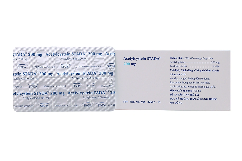 Acetylcystein Stada 200mg tan đàm trong bệnh lý hô hấp (10 vỉ x 10 viên) - 1