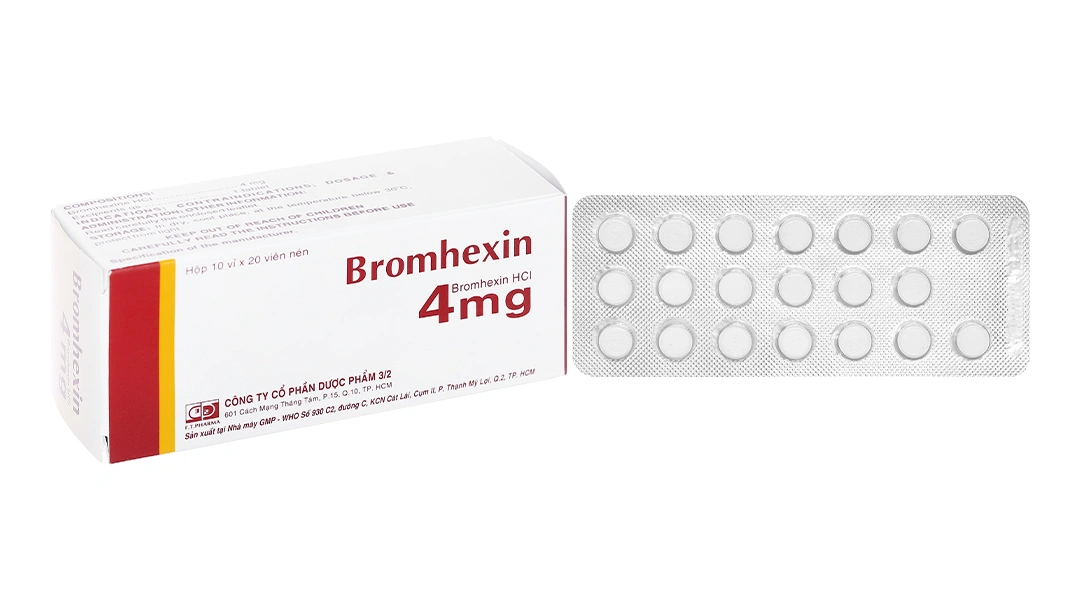 Bromhexin F.T Pharma 4mg tan đàm trong bệnh lý hô hấp (10 vỉ x 20 viên) - 