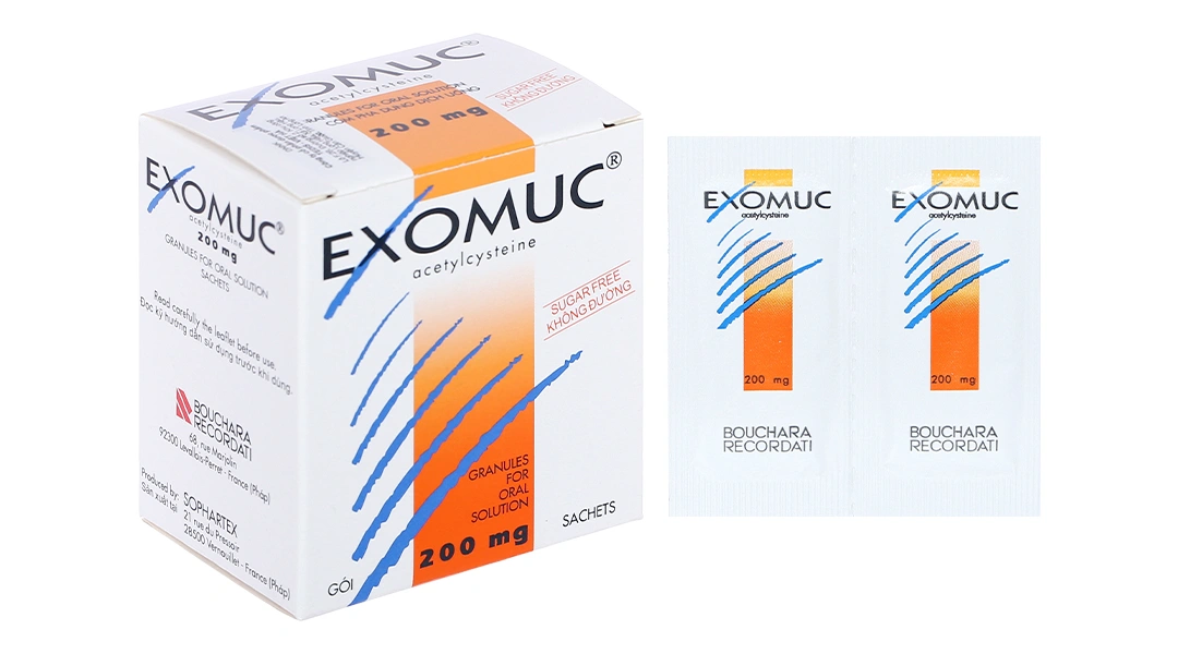 Cốm pha hỗn dịch uống Exomuc 200mg trị rối loạn chất tiết phế quản (30 gói x 1g) - 