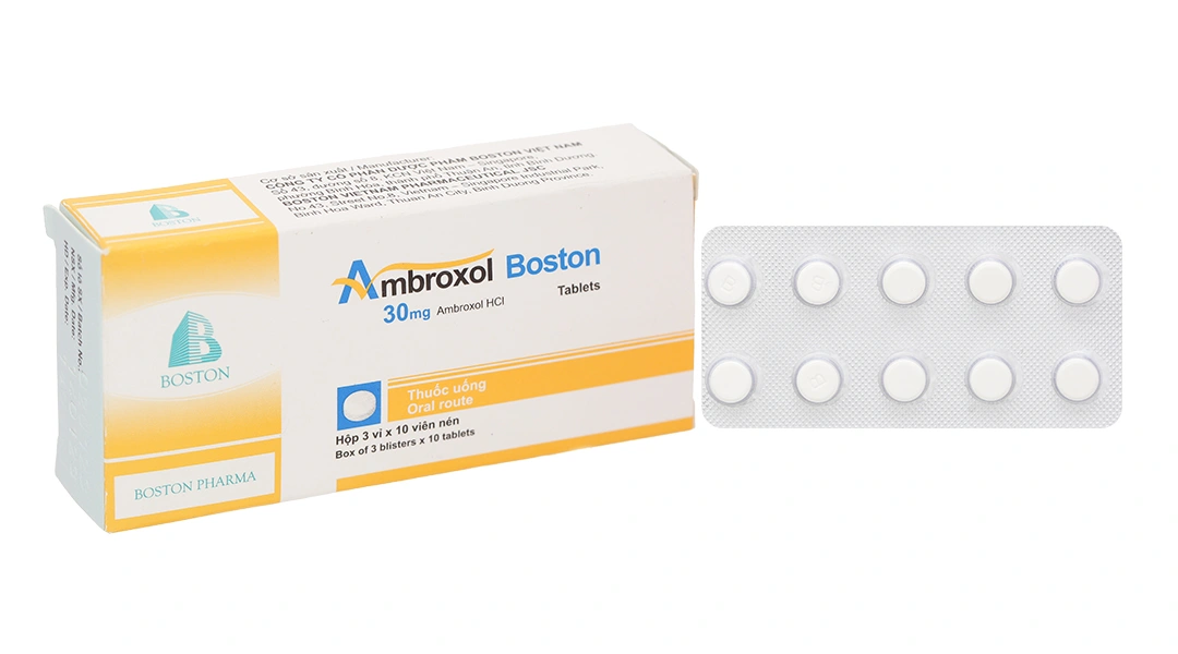 Ambroxol Boston 30mg tiêu nhầy, trị bệnh đường hô hấp (3 vỉ x 10 viên) - 