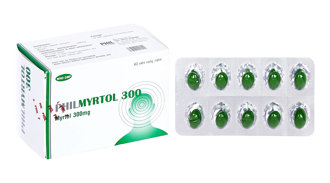 Philmyrtol 300 làm loãng đàm trong viêm phế quản, viêm xoang mũi (6 vỉ x 10 viên) - 