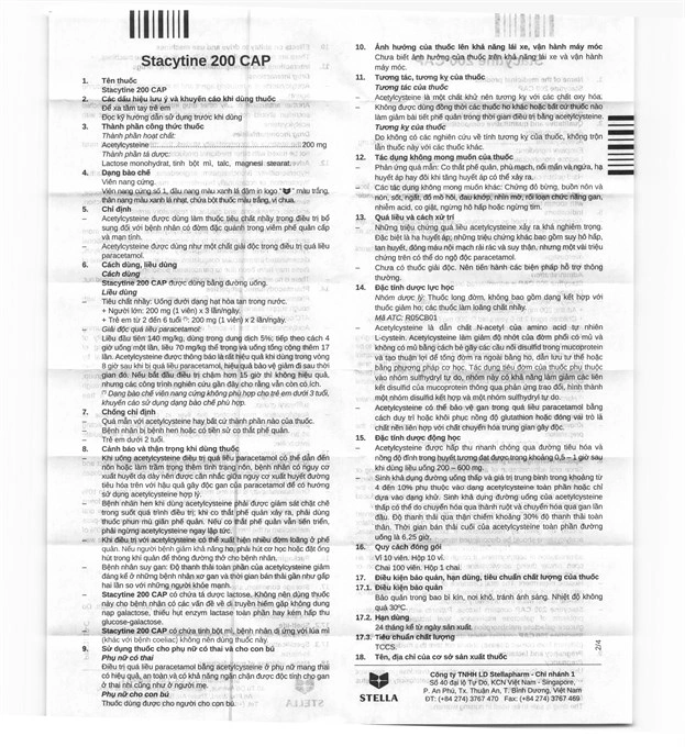 Stacytine 200 Cap tiêu nhầy trong bệnh lý hô hấp (10 vỉ x 10 viên) - 6