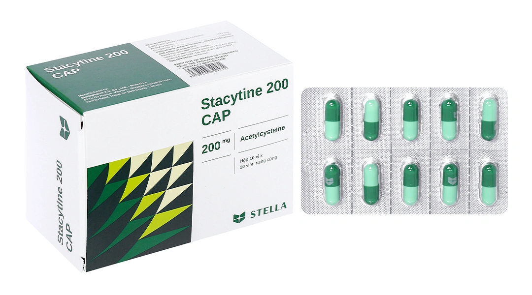Stacytine 200 Cap tiêu nhầy trong bệnh lý hô hấp (10 vỉ x 10 viên) - 
