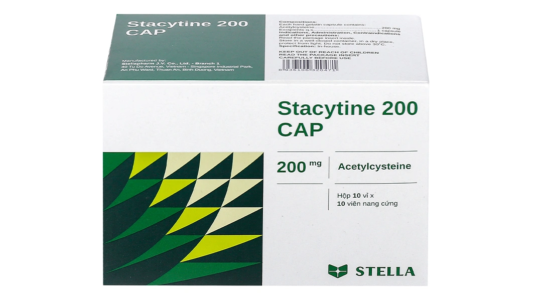 Stacytine 200 Cap tiêu nhầy trong bệnh lý hô hấp (10 vỉ x 10 viên) - 1