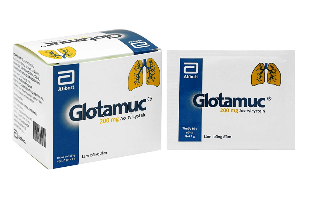Thuốc bột uống Glotamuc 200mg loãng đàm trong bệnh lý hô hấp (20 gói x 1g) - 