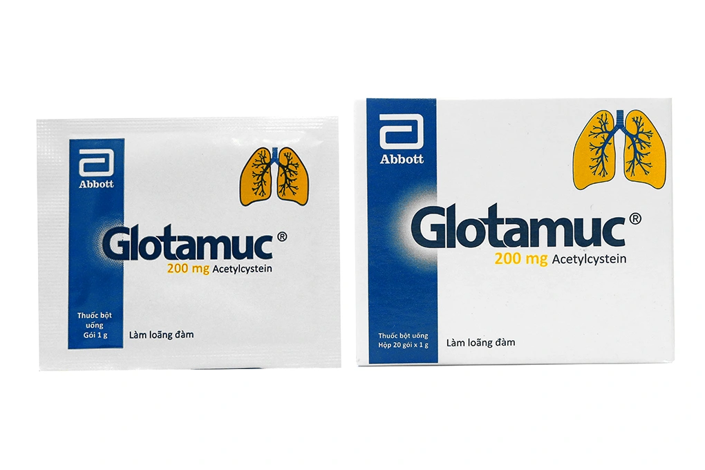 Thuốc bột uống Glotamuc 200mg loãng đàm trong bệnh lý hô hấp (20 gói x 1g) - 1