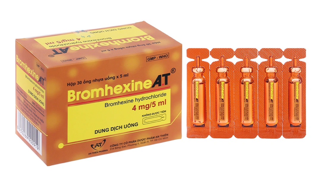 Dung dịch uống Bromhexine A.T 4mg/5ml loãng đàm trong bệnh lý hô hấp (30 ống x 5ml) - 