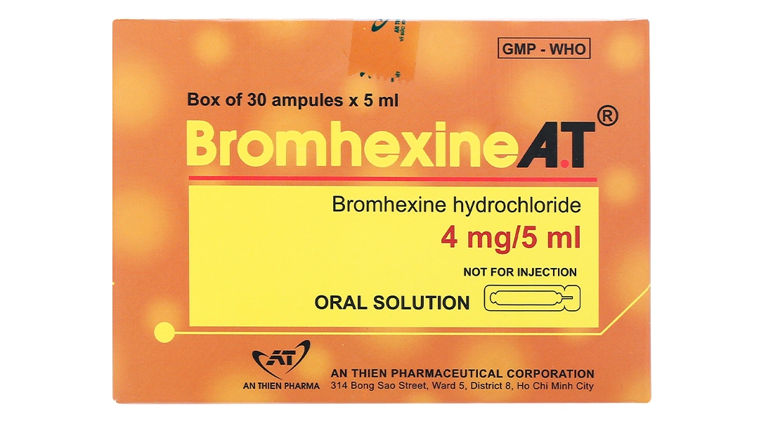 Dung dịch uống Bromhexine A.T 4mg/5ml loãng đàm trong bệnh lý hô hấp (30 ống x 5ml) - 1