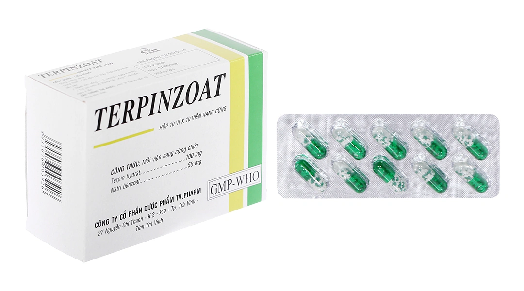 Terpinzoat trị ho, loãng đàm trong bệnh lý hô hấp (10 vỉ x 10 viên) - 