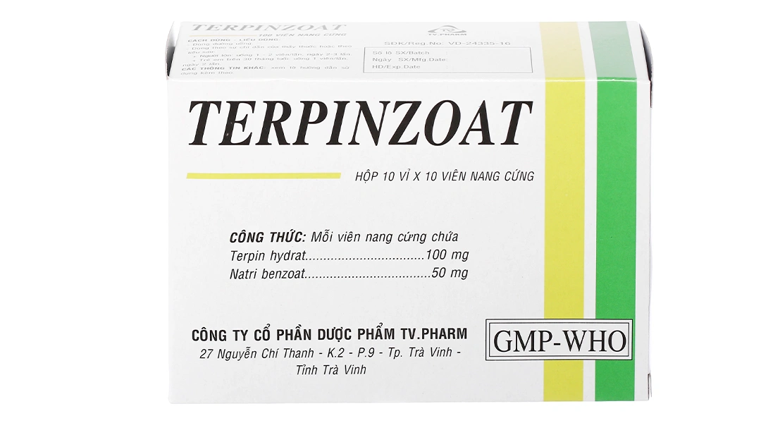 Terpinzoat trị ho, loãng đàm trong bệnh lý hô hấp (10 vỉ x 10 viên) - 1