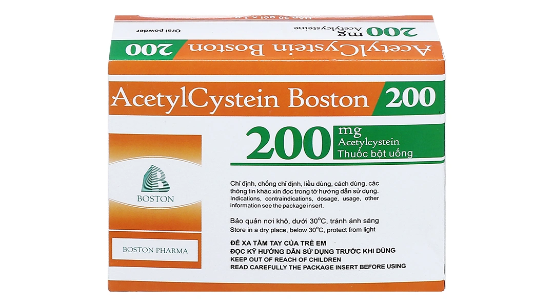 Thuốc bột Acetylcystein Boston 200 trị rối loạn tiết dịch phế quản (30 gói x 1g) - 1
