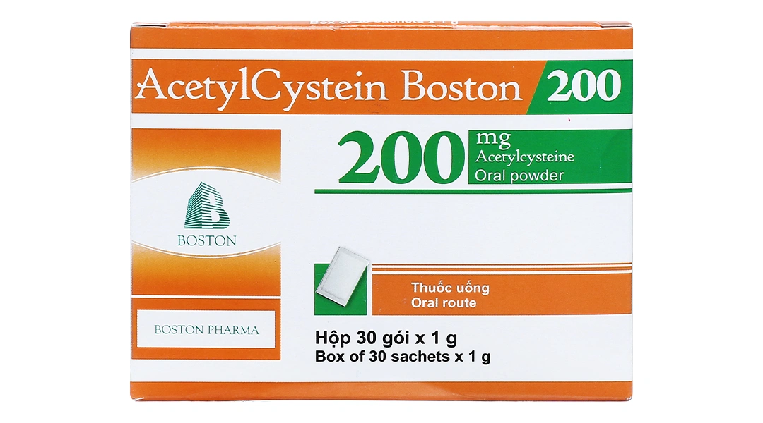 Thuốc bột Acetylcystein Boston 200 trị rối loạn tiết dịch phế quản (30 gói x 1g) - 2