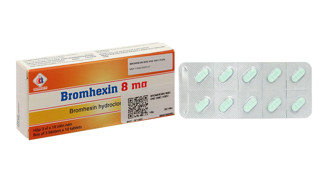Bromhexin Domesco 8mg tan đàm trong bệnh lý hô hấp (3 vỉ x 10 viên) - 