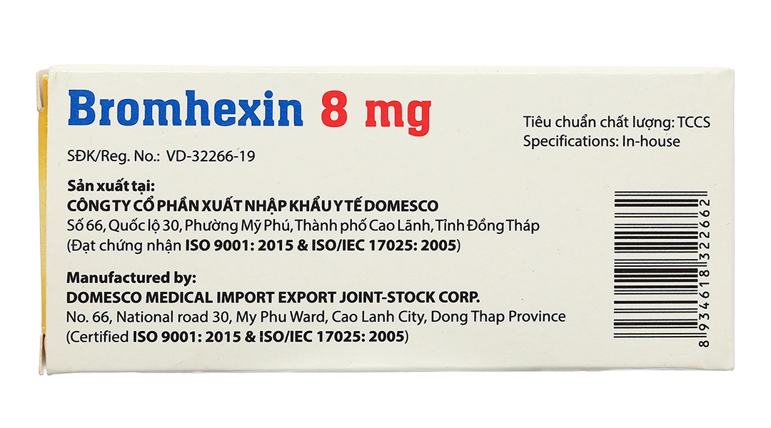 Bromhexin Domesco 8mg tan đàm trong bệnh lý hô hấp (3 vỉ x 10 viên) - 1