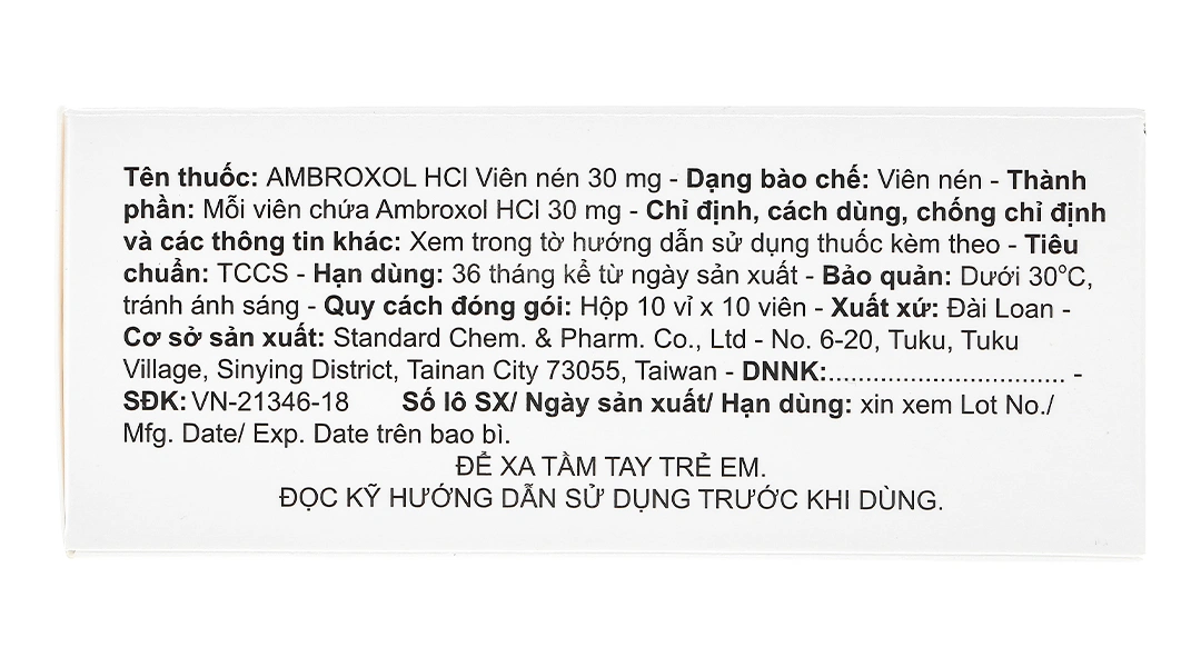 Ambroxol HCl Tablets 30mg long đờm, tiêu nhầy, trị bệnh đường hô hấp (10 vỉ x 10 viên) - 2
