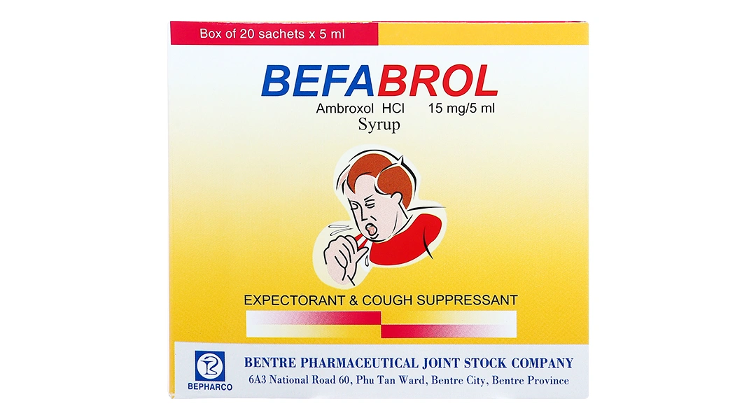 Siro Befabrol 15mg/5ml tan đàm trong bệnh lý hô hấp (20 gói x 5ml) - 1
