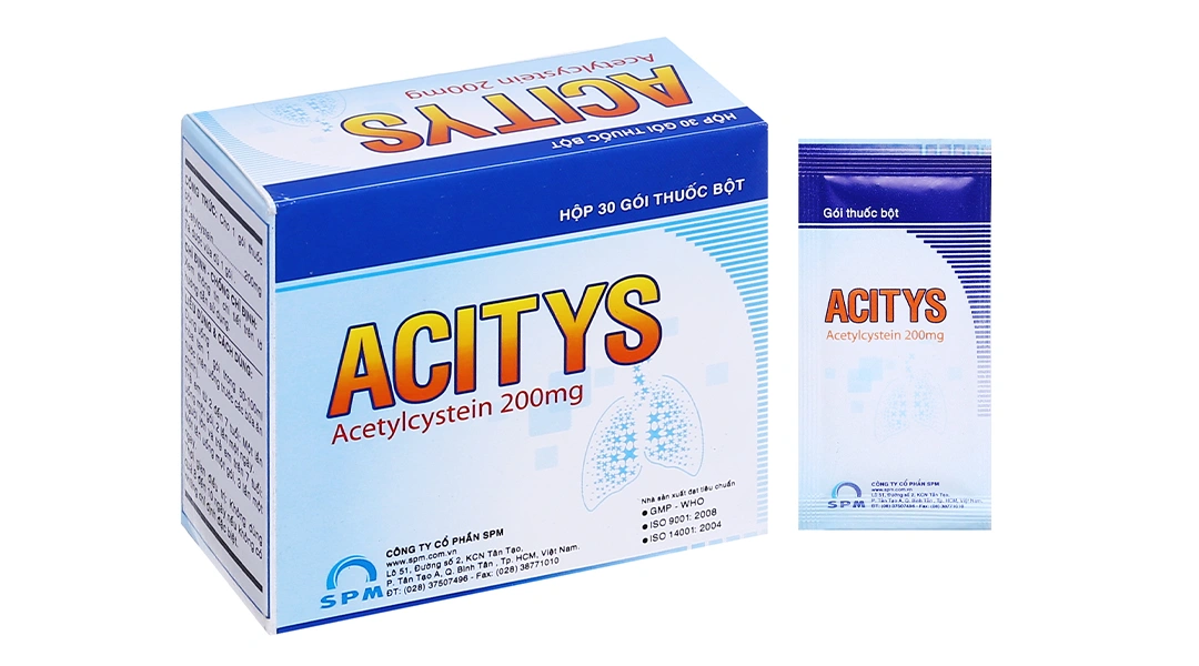 Thuốc bột Acitys 200mg trị rối loạn tiết dịch hô hấp hộp 30 gói - 
