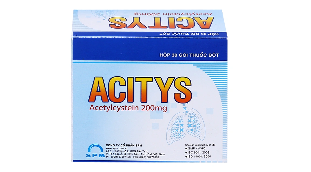 Thuốc bột Acitys 200mg trị rối loạn tiết dịch hô hấp hộp 30 gói - 1
