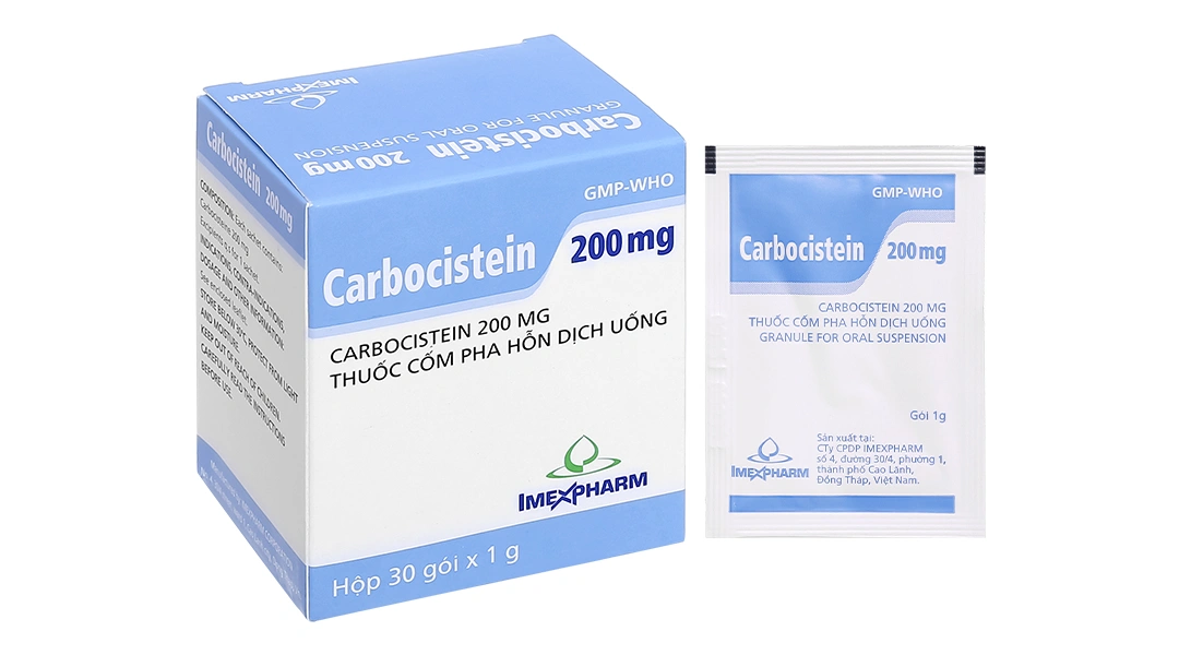 Cốm pha hỗn dịch uống Carbocistein Imexpharm 200mg giúp tan đàm (30 gói x 1 g) - 