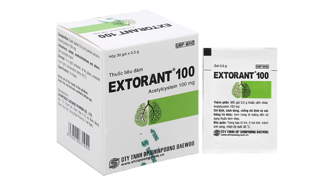 Thuốc cốm Extorant 100 tiêu nhầy trong bệnh lý hô hấp (30 gói x 0.5g) - 
